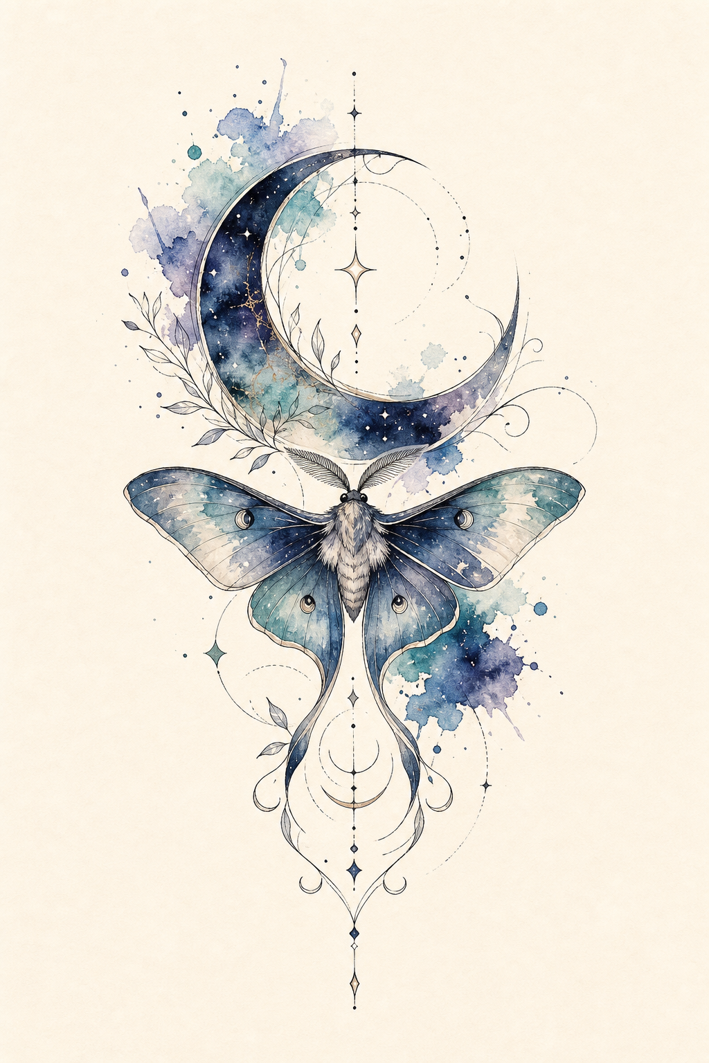 Celestial and ornamental shapes Watercolor
